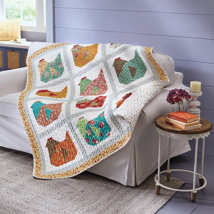 Quilted Patchwork Chicken Throw, , large