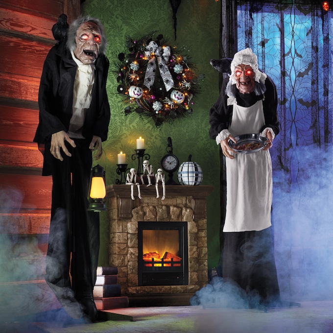 Archer the Butler and Agnes the Maid Life-Size Spooky Halloween Statue - Buy Both and Save, , large