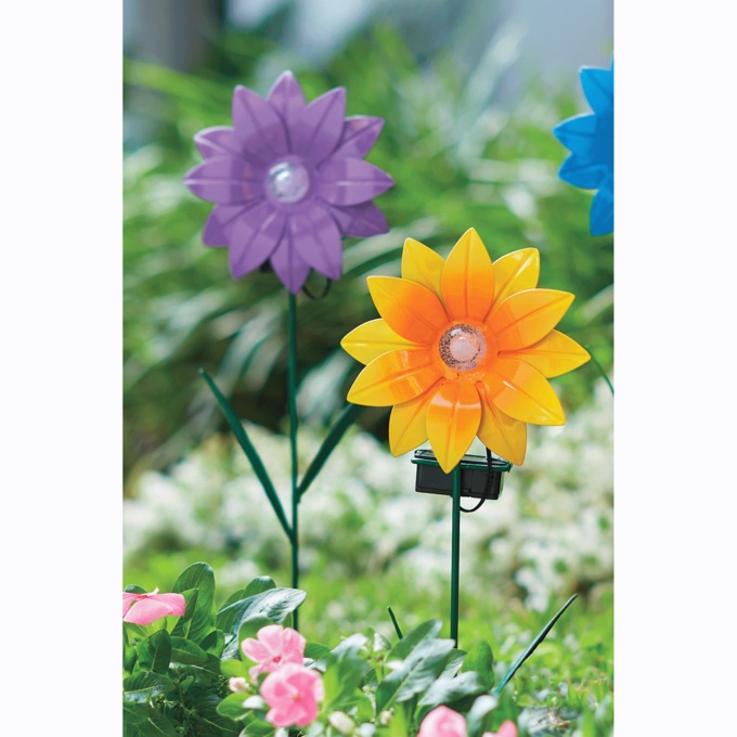 Set of 2 Solar Daisy Stakes, Yellow Purple, large