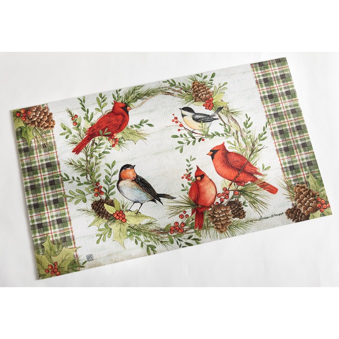 Winter Bird Wreath Indoor/Outdoor Mat - 20" X 30", , large