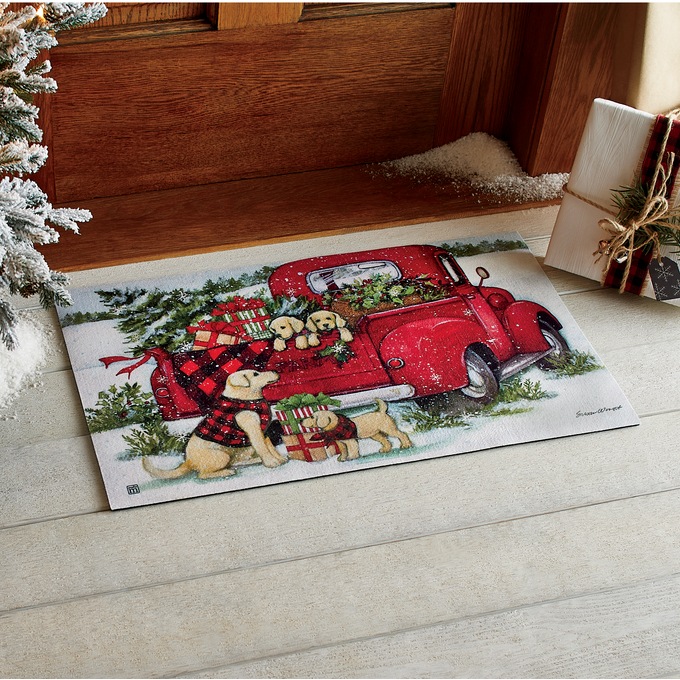 Puppies in Truck Mat Indoor/Outdoor Mat - 18" X 30", , large