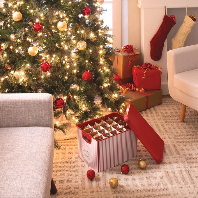 Simplify 60-Ct. Christmas Ornament Storage Organizer, Red White Stripe, large
