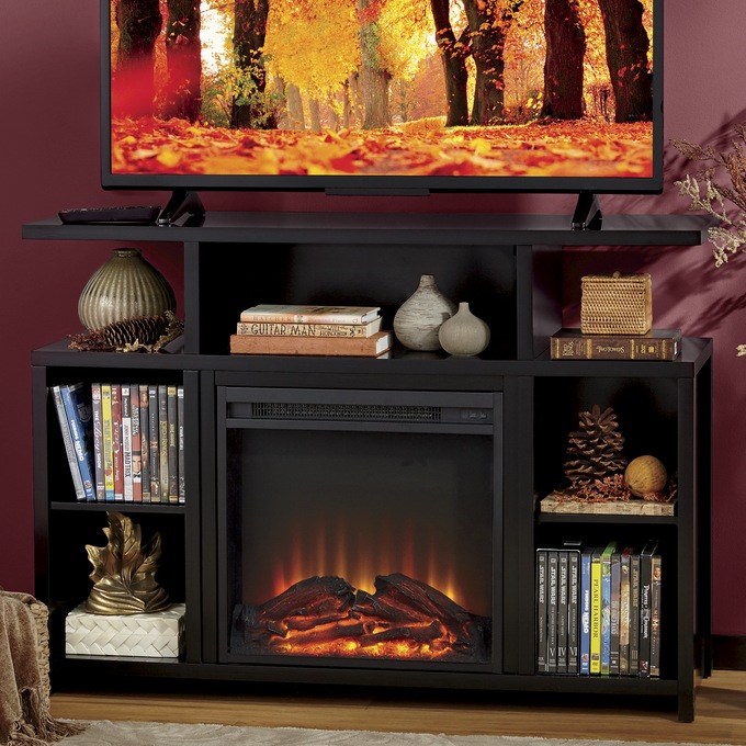 Black Media Storage Tv Stand And Electric Fireplace Ginny S