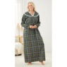 Flannel Cotton Nightgown with Lace Trim, , large