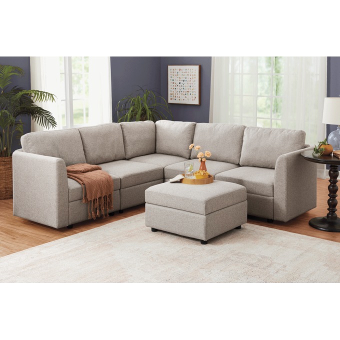 Harrison Sectional Armless Chair with Storage, Beige, large
