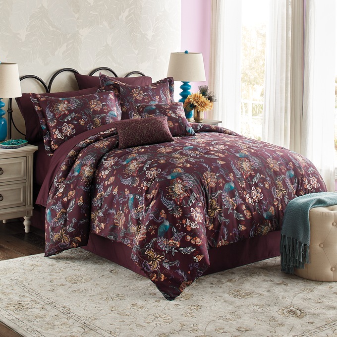 Fall Peacock 10-Piece Comforter Set, , large