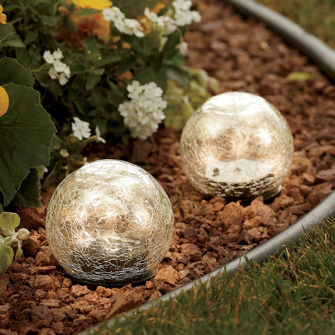 Set of 2 Solar Crackle Glass Globe Stakes, , large