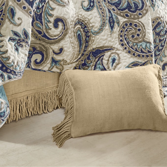 Fringed Burlap Bedskirt and Pillow, , large