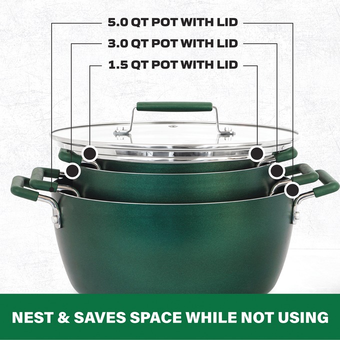 Granitestone Diamond 6-Piece Nesting Pot Set, Green, large