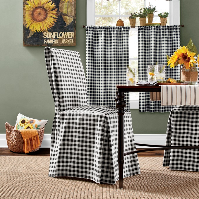 Gingham Check Dining Chair Cover, , large