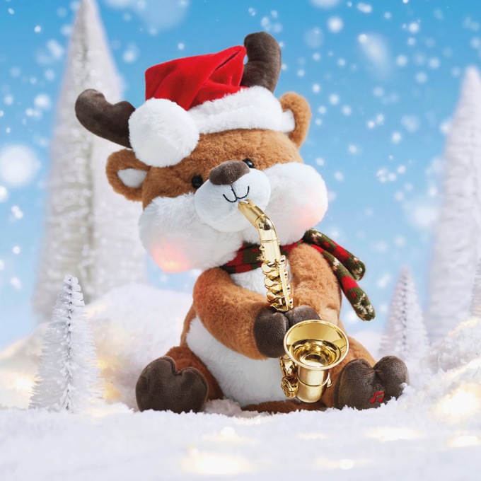 Animated Musical Reindeer Saxophone Plush, Brown, large