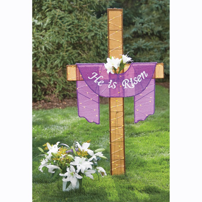 Lit He Is Risen Lawn Cross Décor, , large