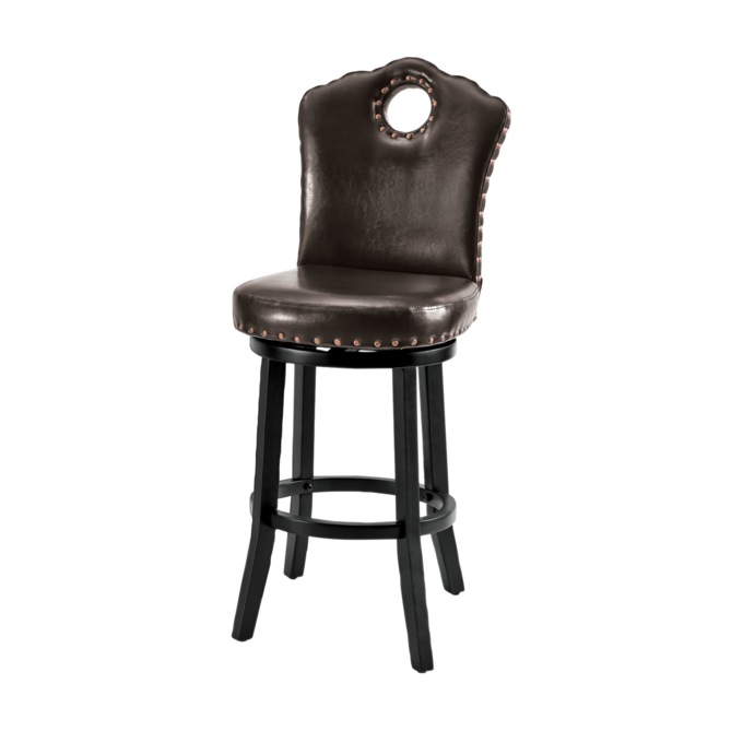 Faux-Leather Nailhead Dining Chair with Elegant Scalloped Back, Chocolate, large