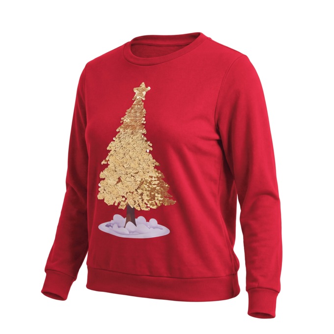 Flip Sequin Christmas Tree Crewneck Sweatshirt with Reversible Sequins, Red, large