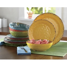 12-Piece Melamine Crackle Swirl Dinnerware Set, , large