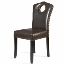 Faux-Leather Nailhead Dining Chair with Elegant Scalloped Back, , large