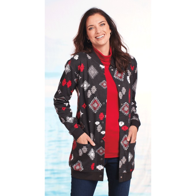 Snap-Front Cotton-Blend Women's Cardigan, , large