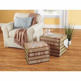 Set of 2 Romantic Floral Book Nesting Ottomans, , large