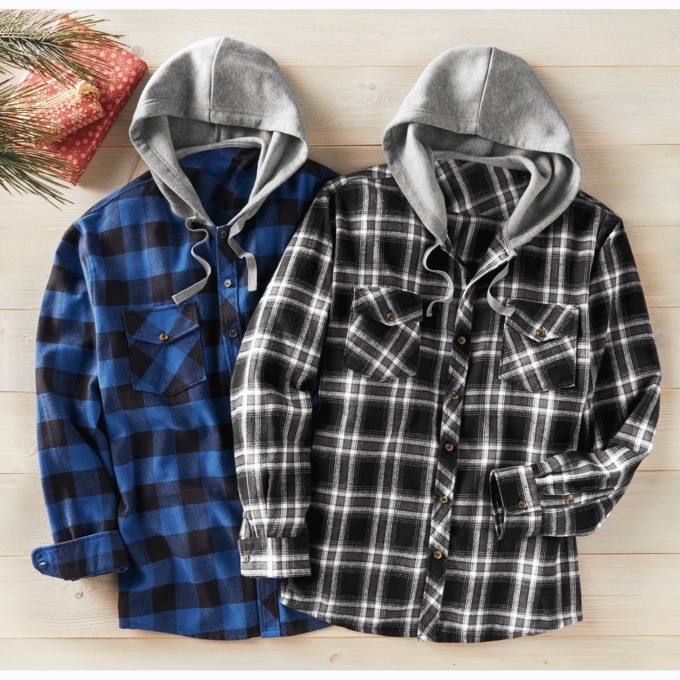 Men's Flannel with Fleece Hoodie, , large