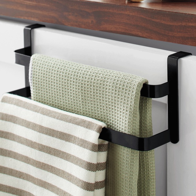 Set of 2 Over-the-Door Double Towel Racks, Iron, Black, , large