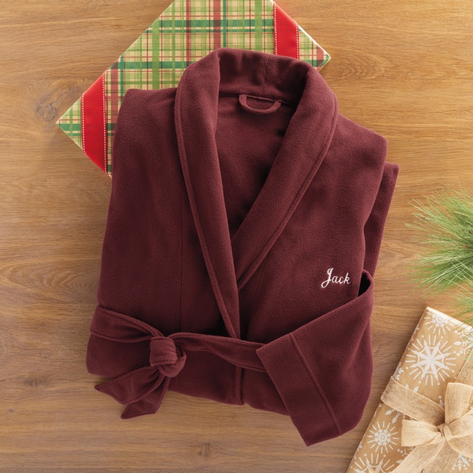 Personalized Fleece Robe, Wine, large