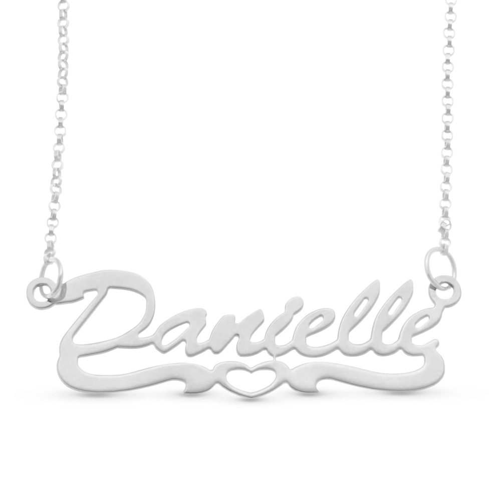 Name Open-Heart Script Necklace, Sterling Silver, large