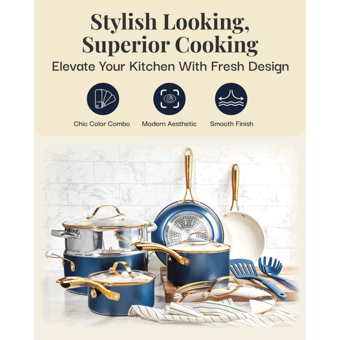 Gotham Steel Natural 15-Piece Ceramic Nonstick Cookware Set, , large
