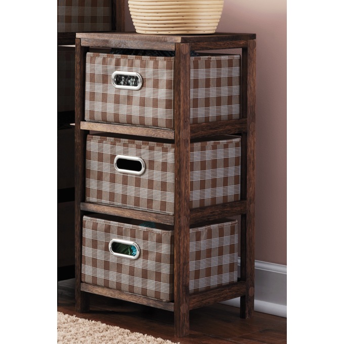 Plaid 3-Drawer Storage, Brown, large