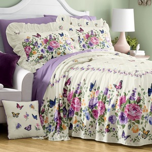 Butterfly Floral Skirted Bedspread, , large
