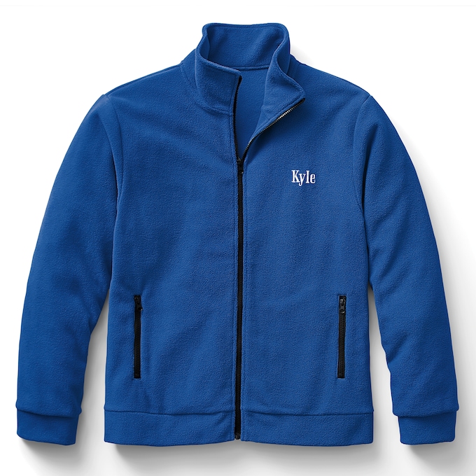 Personalized Men's Fleece Jacket with Front Zipper and Embroidered Name, , large