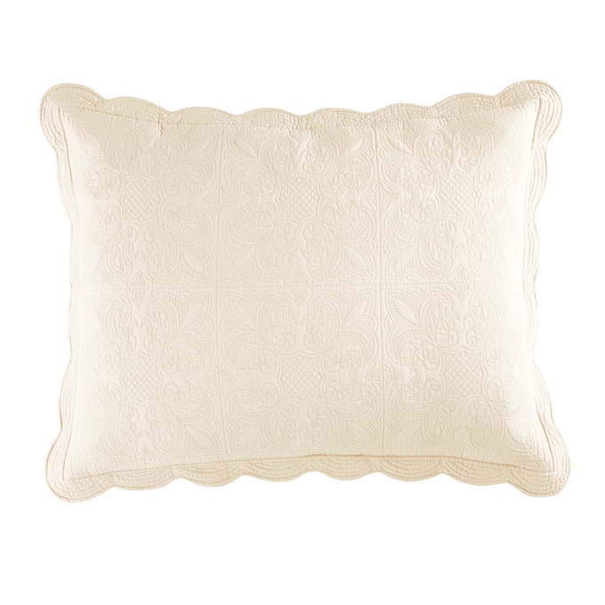 Chateau Cotton Sham with Scalloped Edges, Ivory, large