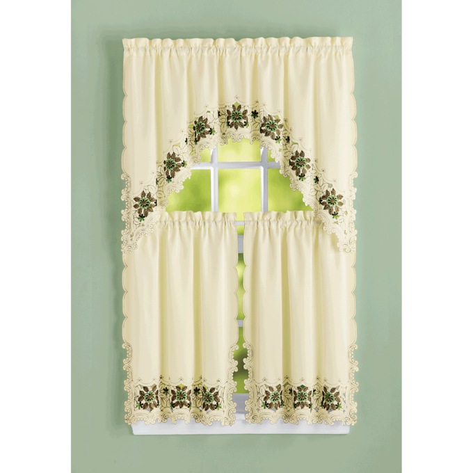 Tina Embroidered Cutwork Curtain Set, , large