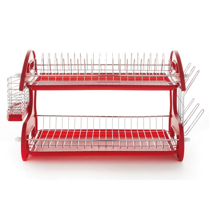 Space-Saving 2-Tier Dish Drying Rack with Utensil Holder, Delicious Red, large