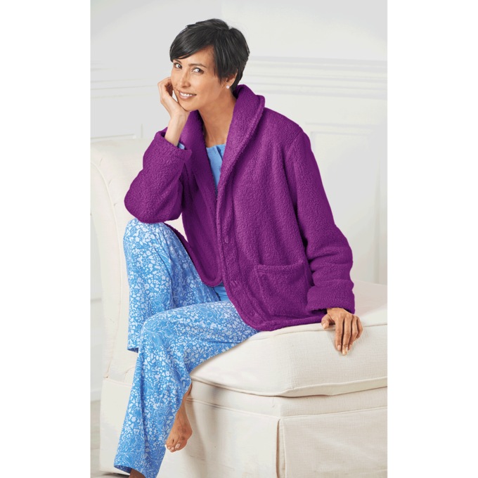 Fleece Bed Jacket & Wrap Robe, Grape, large