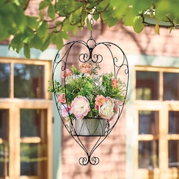 Hanging Heart Planter with Flowers, , large