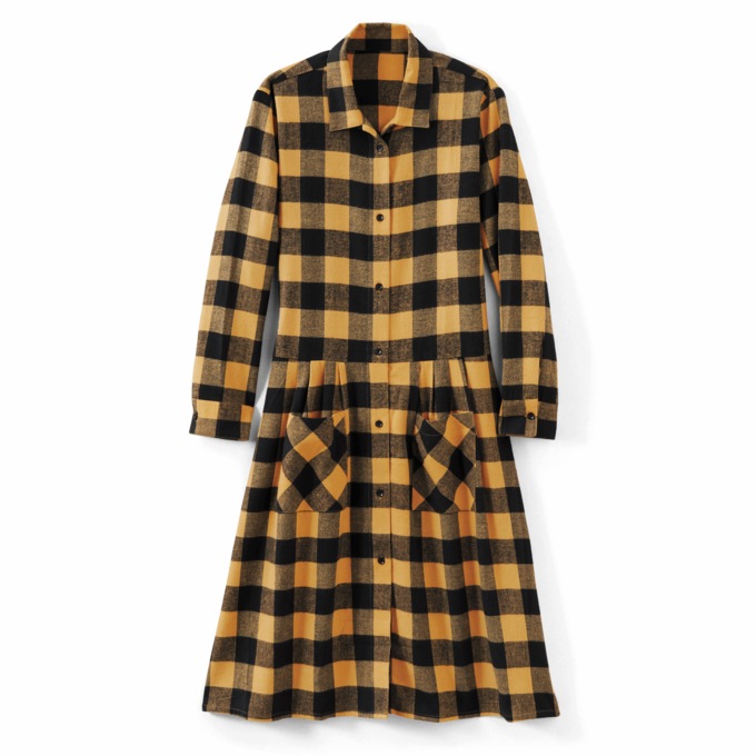 Flannel Cotton Midi Dress with Pockets, , large