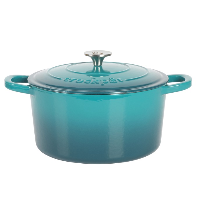 Crock Pot Artisan 7-qt. Enameled Cast Iron Round Dutch Oven with Lid, Teal Ombre, large