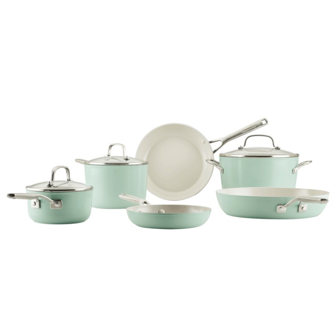 KitchenAid Hard-Anodized Ceramic 9-Piece Cookware Set, Pistachio, large