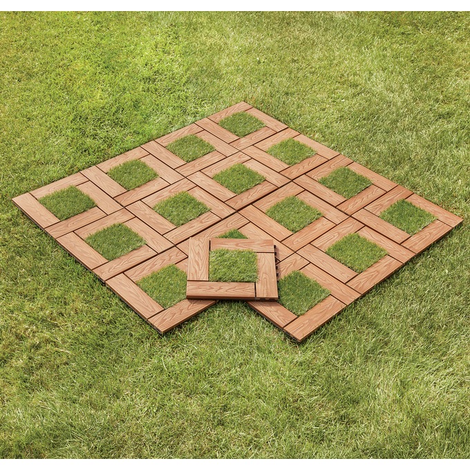 Set of 8 Outdoor Patio Tiles-Wood Pattern and Stone or Brown Directional, , large