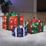 Set Of 3 Lighted Glitter Presents, , large