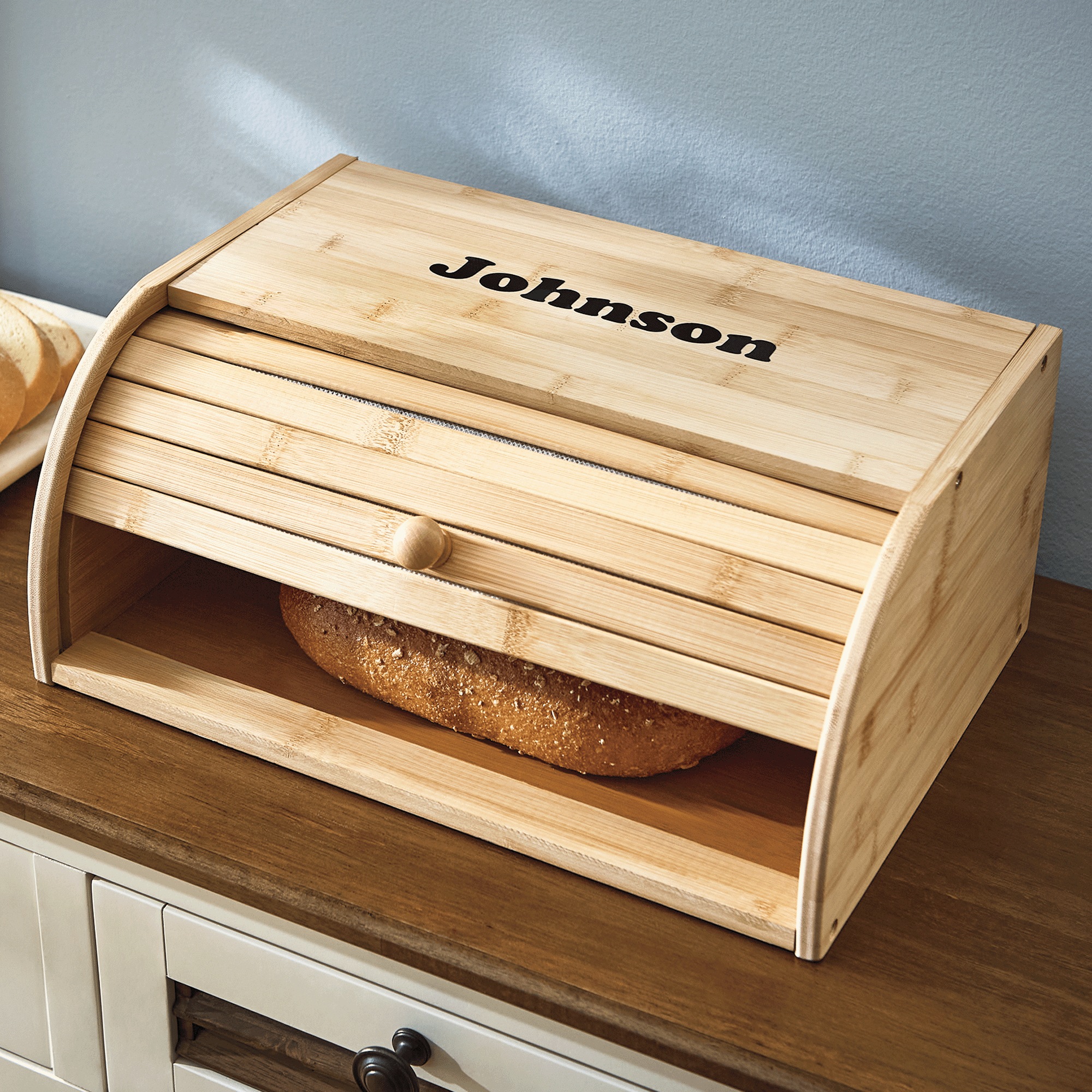 Country-Style Bamboo Roll-Top Breadbox, Brown, large