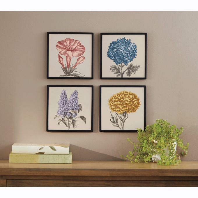 Set of 4 Vintage-Style Floral Art, , large