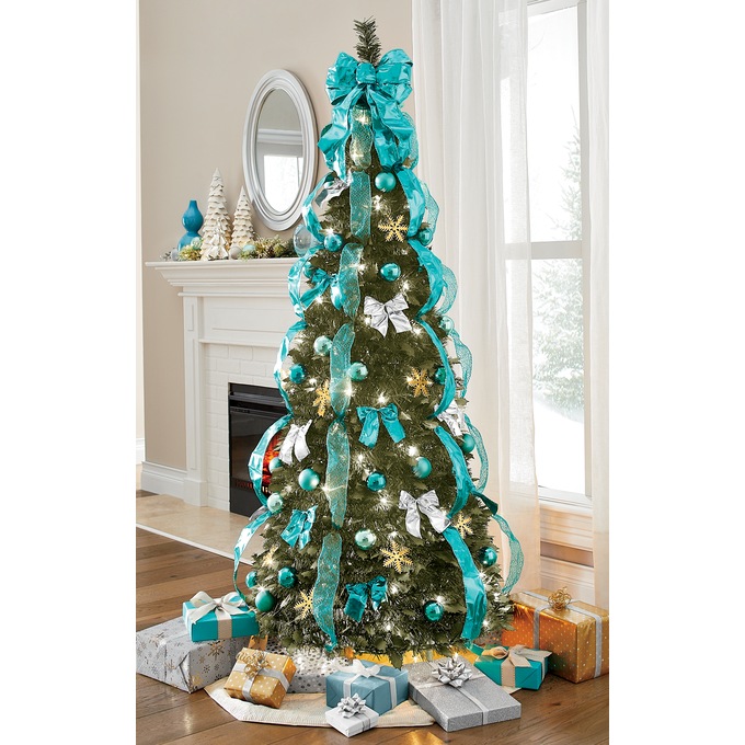 Poinsettia 6-Foot Pre-Lit Pop-Up Christmas Tree, , large