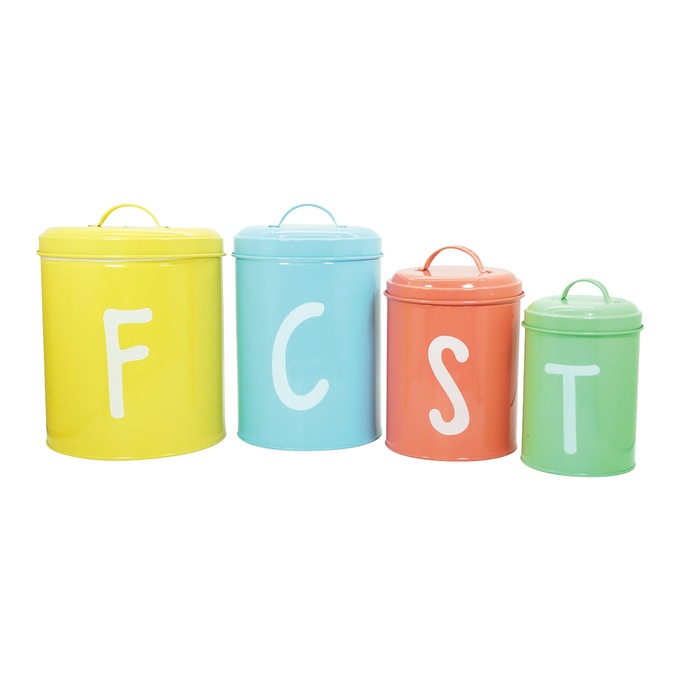 Set of 4 Retro Colorful Canisters, Multi, large