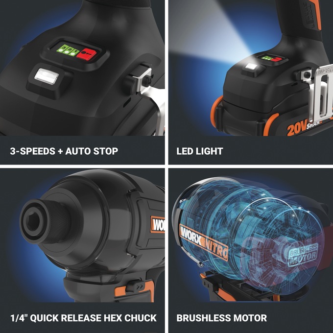 Worx 20V Brushless Impact Driver, , large