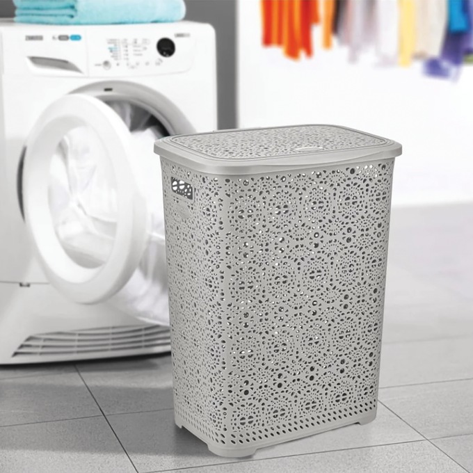 Lacy Laundry Hamper, Gray, large