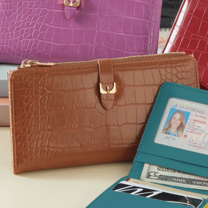 Women's Faux-Croco Wallet, Brown, large