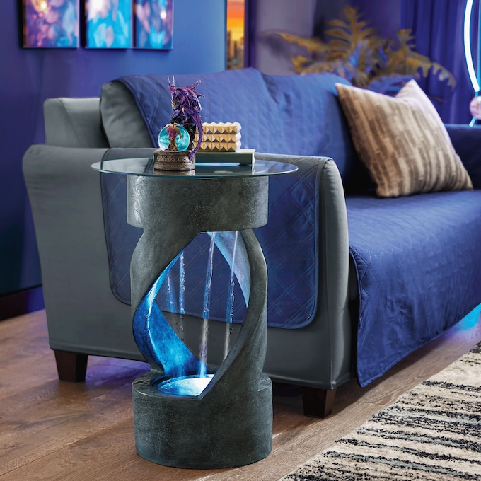 Stone Twist Fountain Table, Blue, large