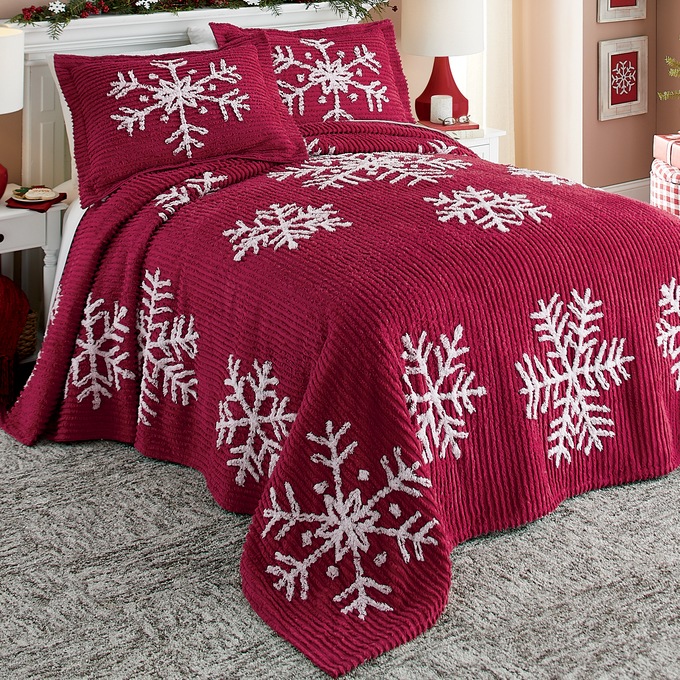 Snowflake Chenille Bedspread, , large