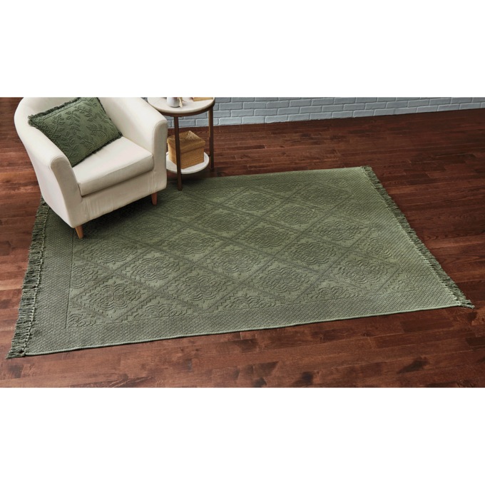Textured Rug with Fringe, , large
